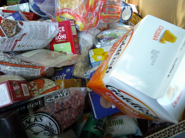 Dry goods in a cardboard container.